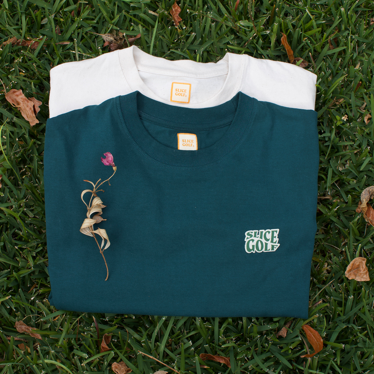 Organic Cotton Golf T-shirt in Green on grass