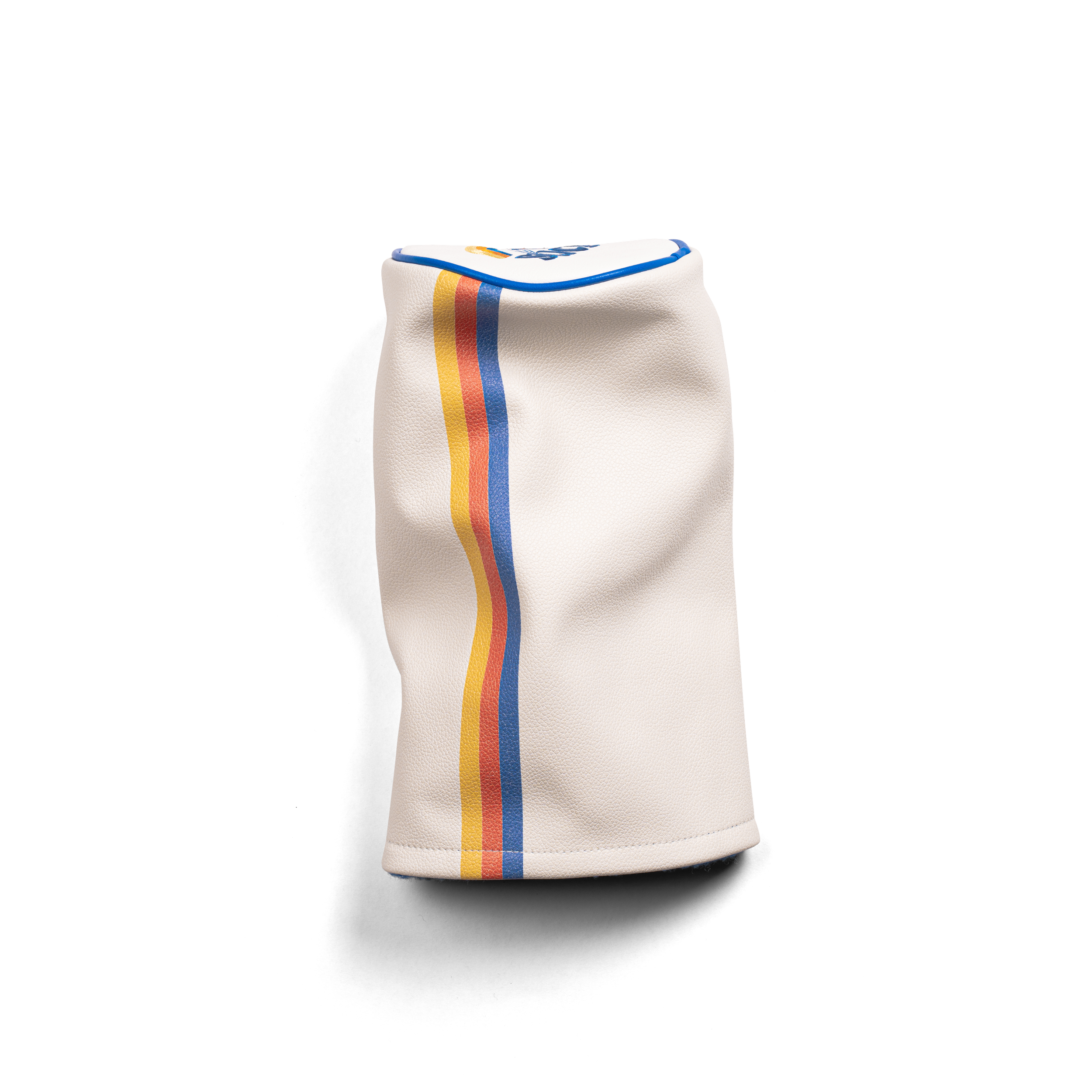 Golf Driver Head Cover in cream with blue, orange and yellow details - back.