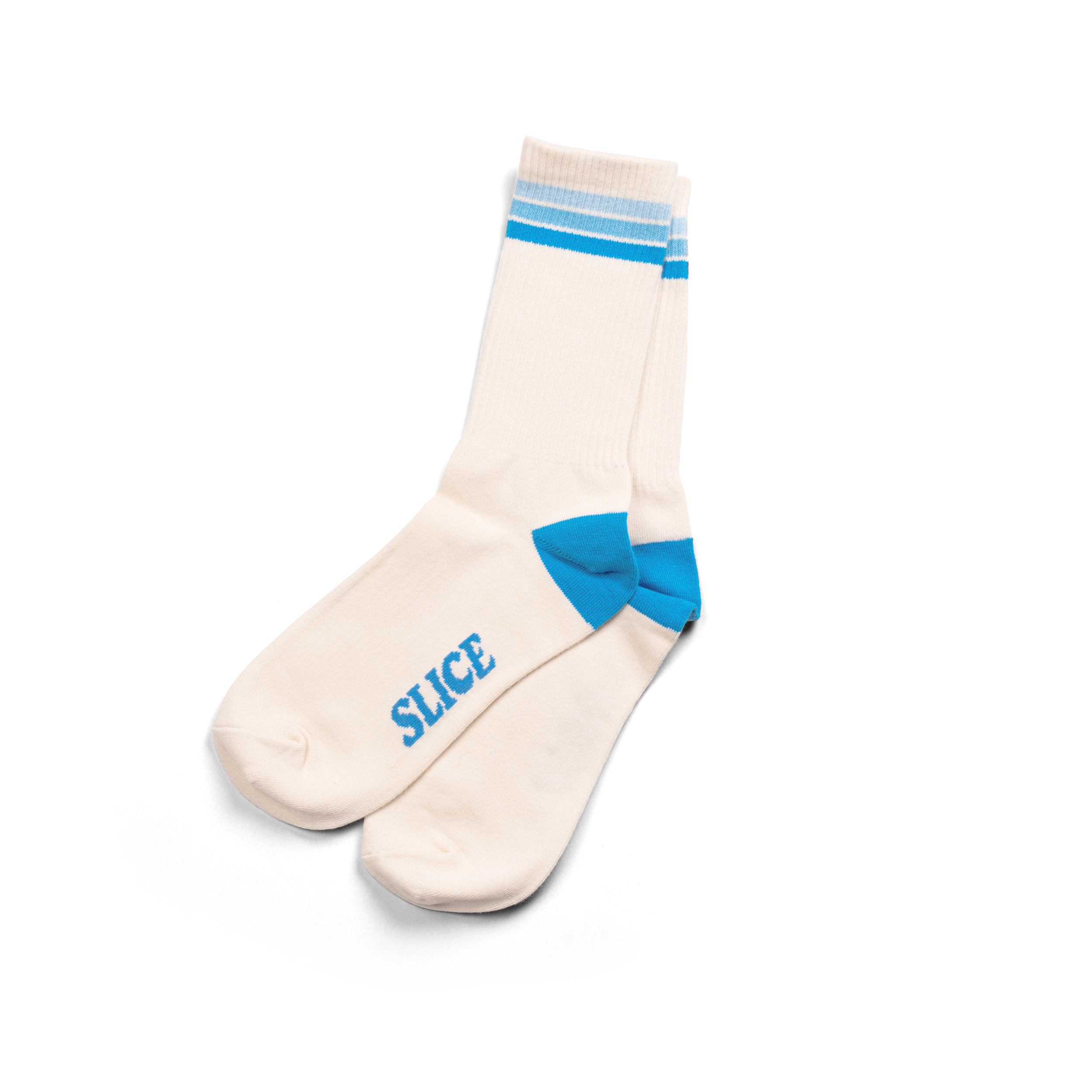 Golf sports socks in white with blue stripes.