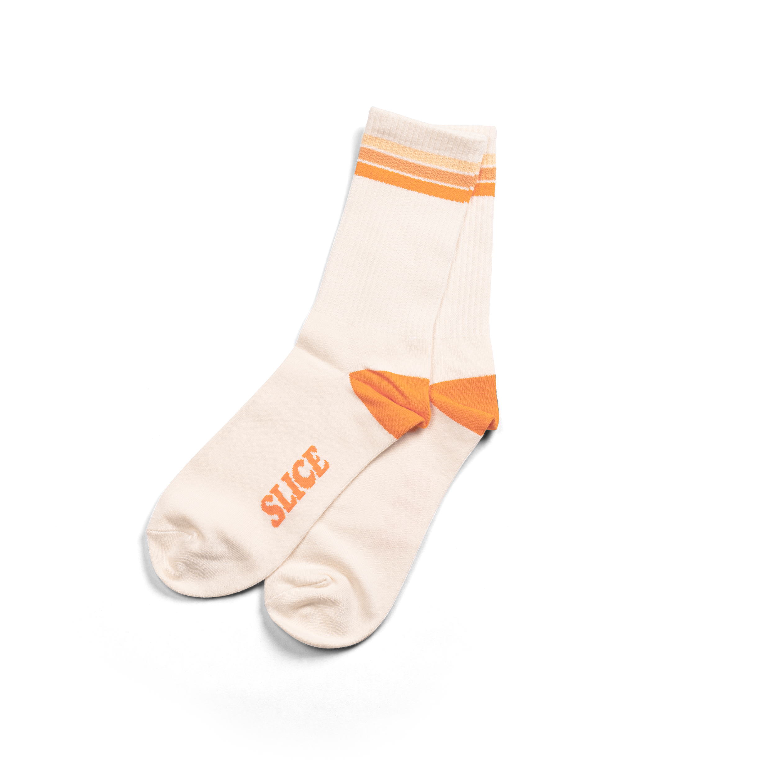 Golf sports socks in white with orange stripes.