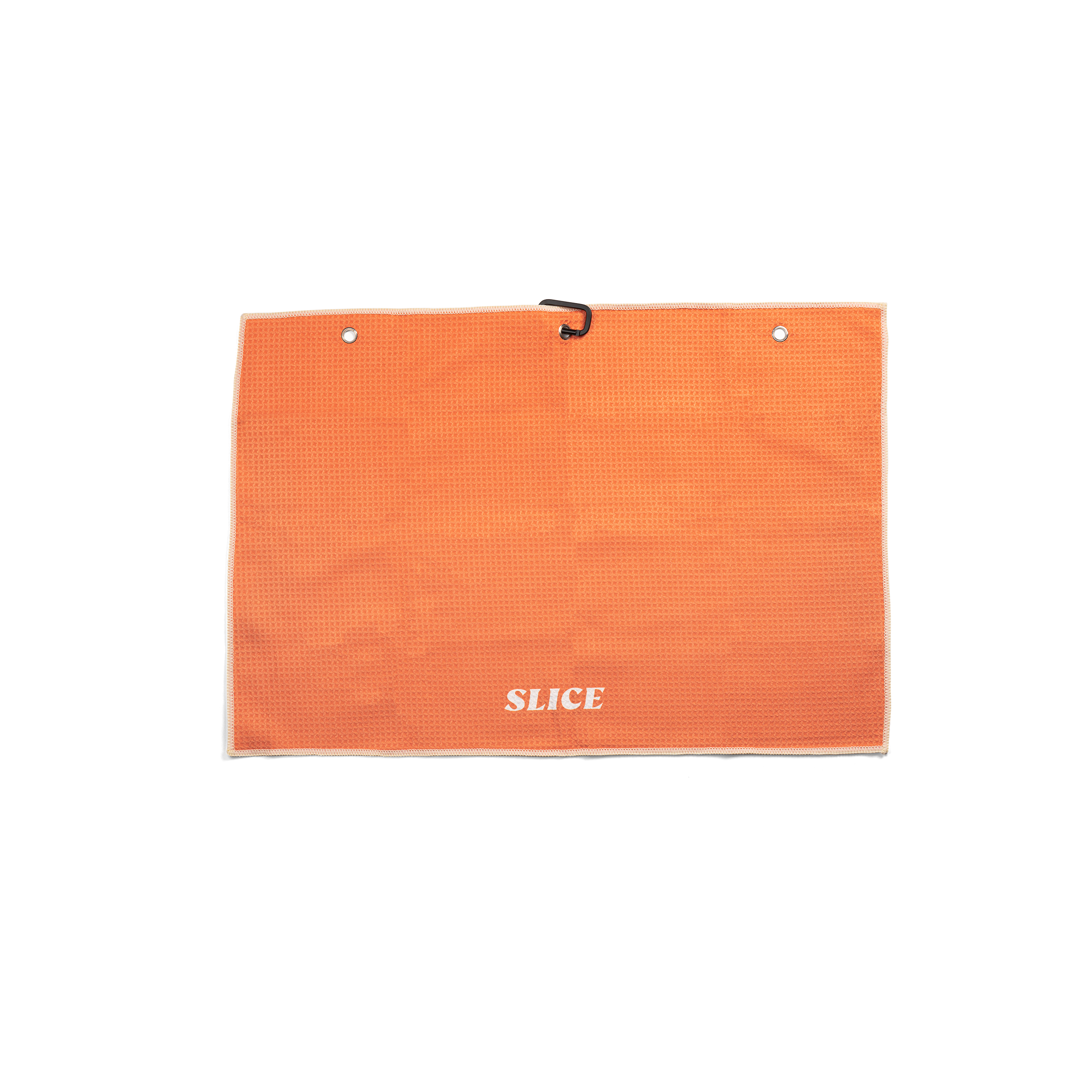 Golf towel in off-white, blue, orange and yellow - back