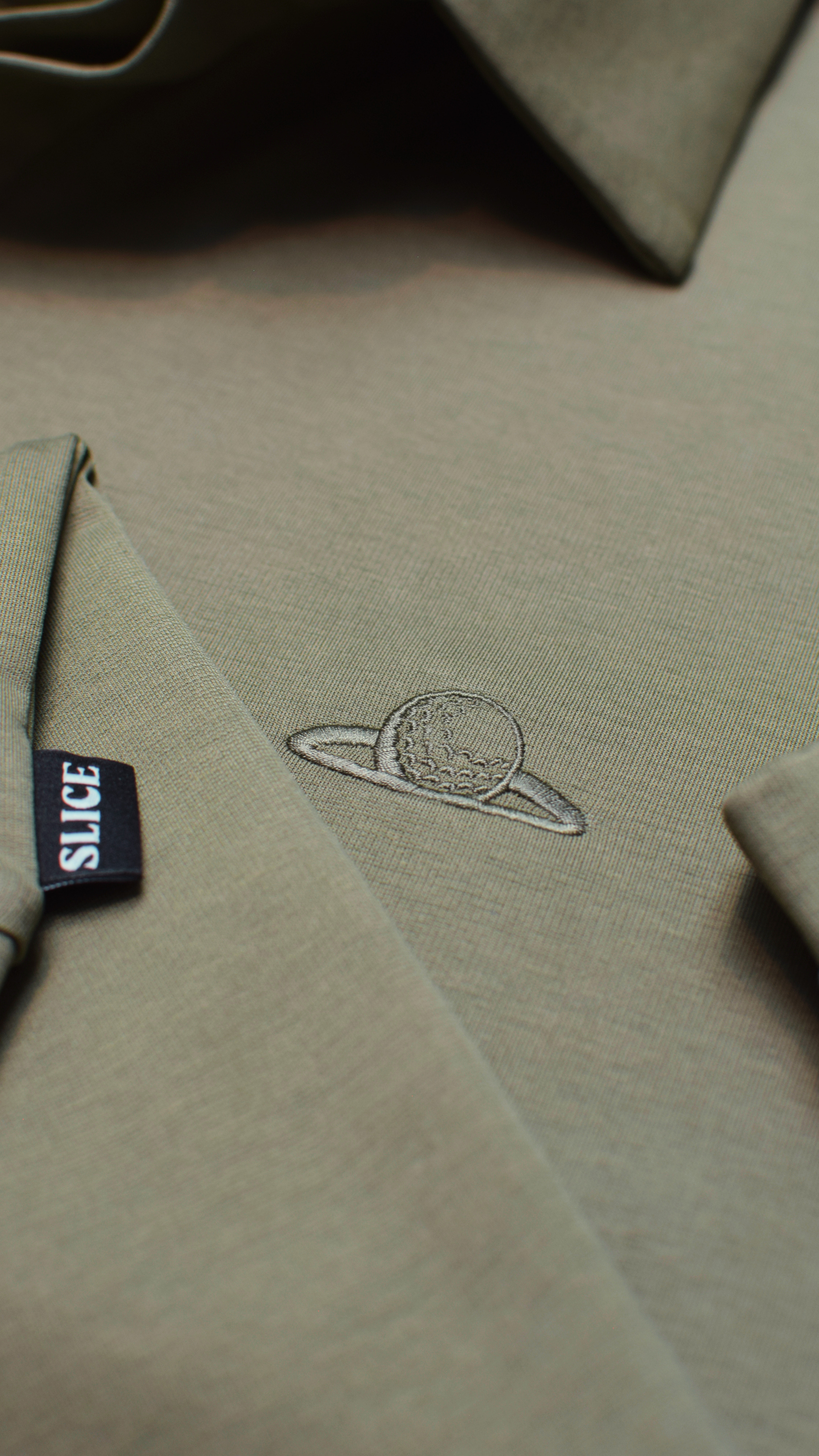 The Narooma Polo olive green detail shot