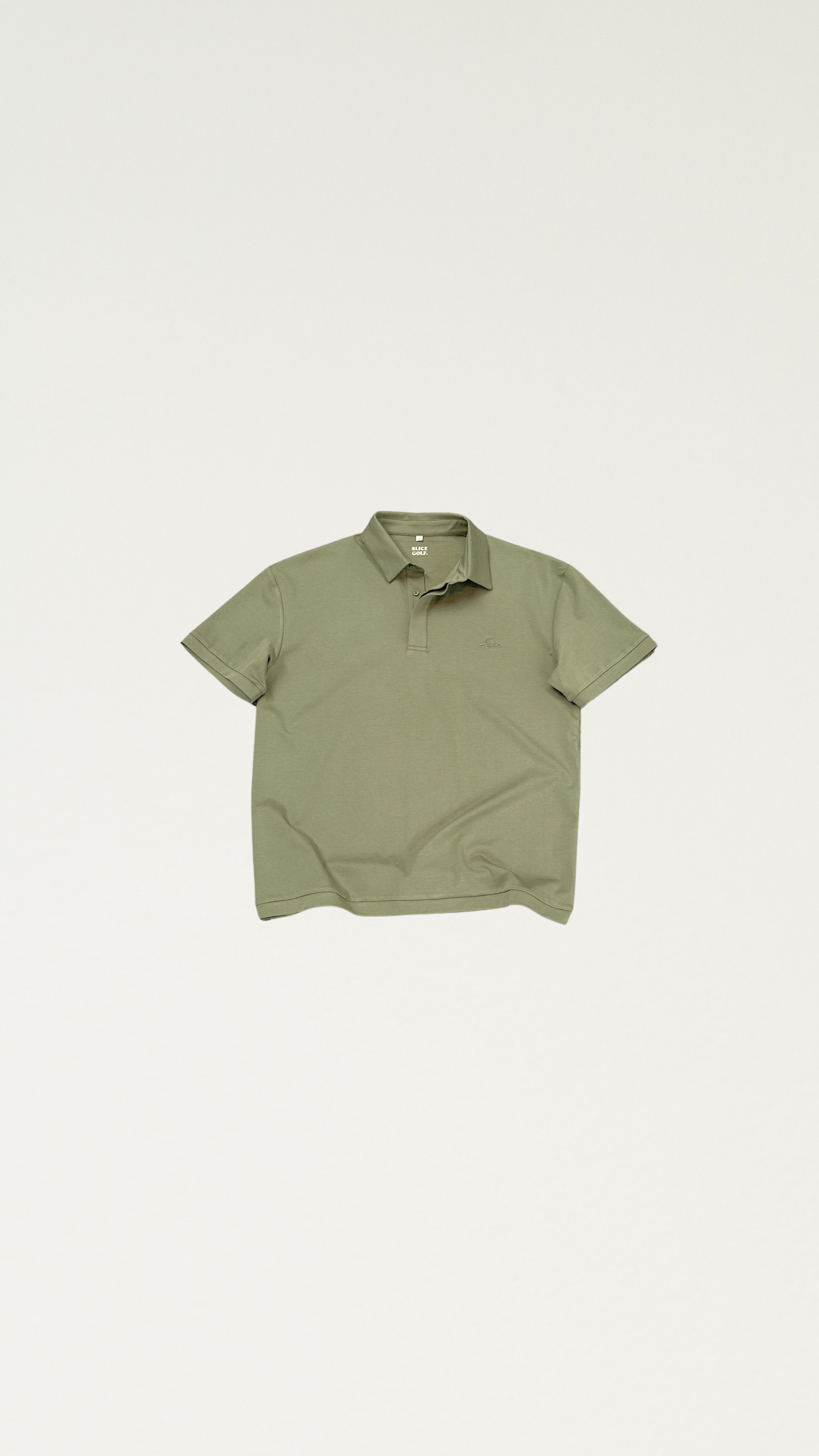 The Narooma Polo in olive green, product flat lay