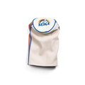 Golf Driver Head Cover in cream with blue, orange and yellow details.
