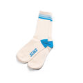 Golf sports socks in white with blue stripes.